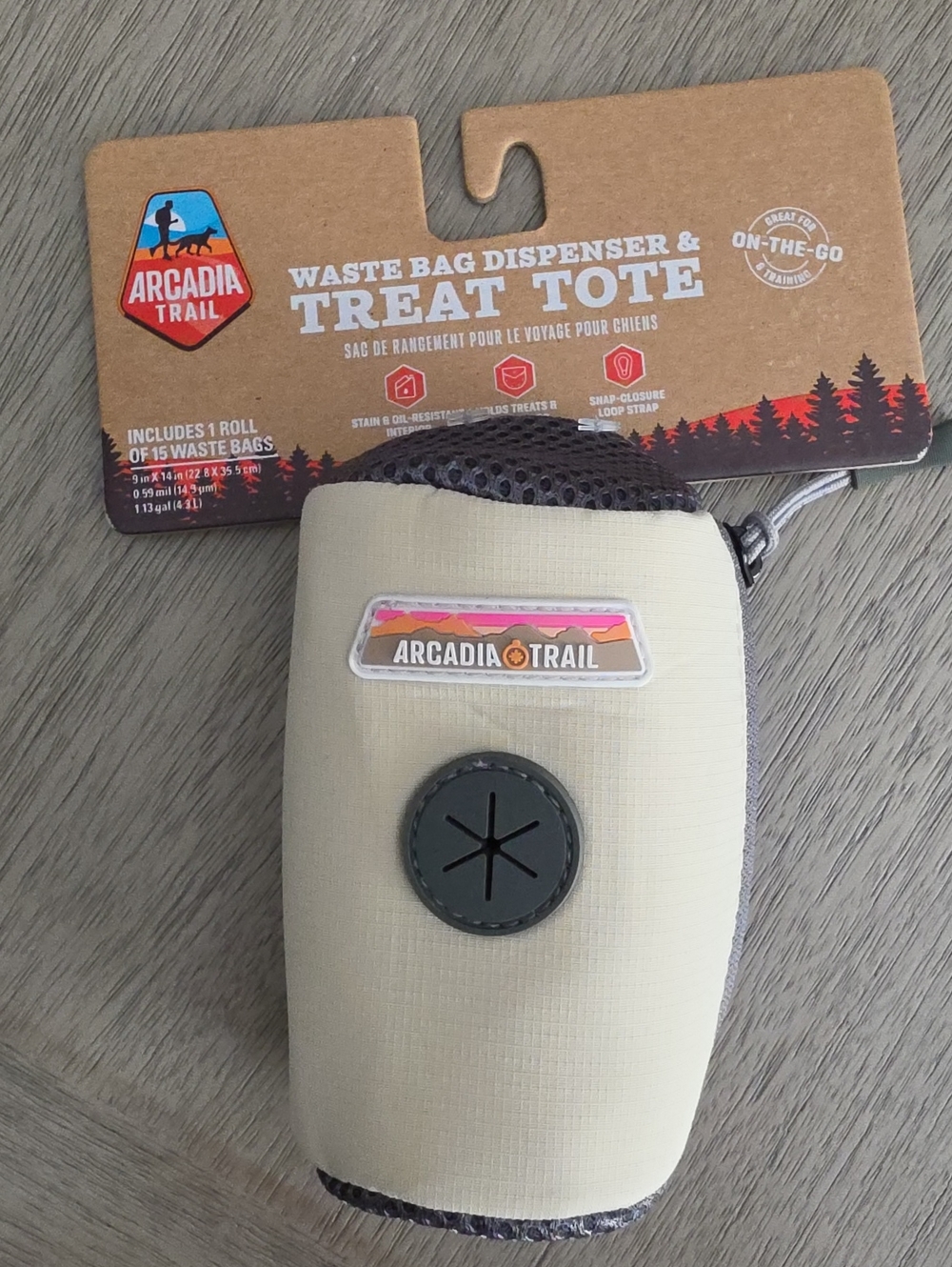 Arcadia Trail Tan Dog Waste Bag Dispenser & Treat Tote, Waste Bags Roll Included